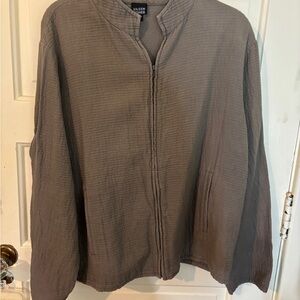 Eileen Fisher Taupe Textured Zip-Front Jacket